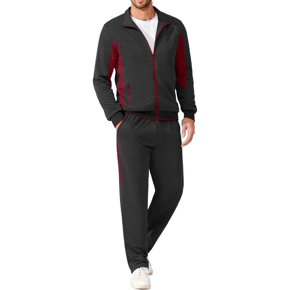 Men's Tracksuits 2 Piece Athletic Track Suit Jogging Running Sweatsuit Grey Red